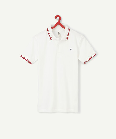 Basics family - WHITE COTTON POLO SHIRT WITH RED DETAILS
