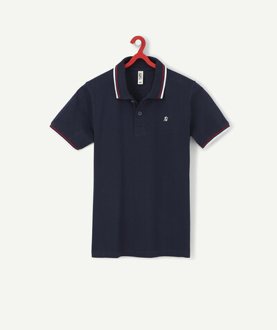 Basics family - NAVY BLUE COTTON POLO SHIRT WITH WHITE AND RED DETAILS
