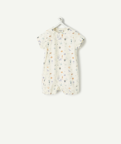 Outlet Tao Categories - BABY'S SHORT ORGANIC COTTON SLEEPSUIT PRINTED WITH SEA CREATURES