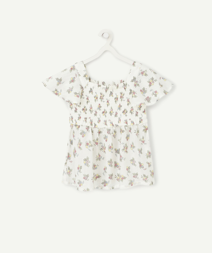 Shirt - Blouse Tao Categories - WHITE BLOUSE WITH STRAPS WITH FLORAL DESIGNS