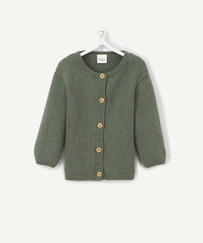 Cardigan Nouvelle Arbo   C - BABY GIRLS' BRIGHT GREEN BUTTONED CARDIGAN IN RECYCLED FIBRES