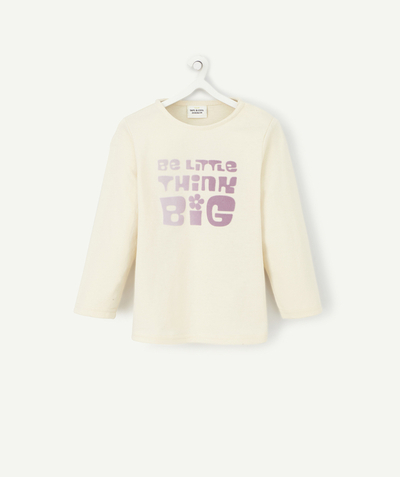 Outlet Tao Categories - BABY GIRLS' BEIGE T-SHIRT WITH A PURPLE MESSAGE