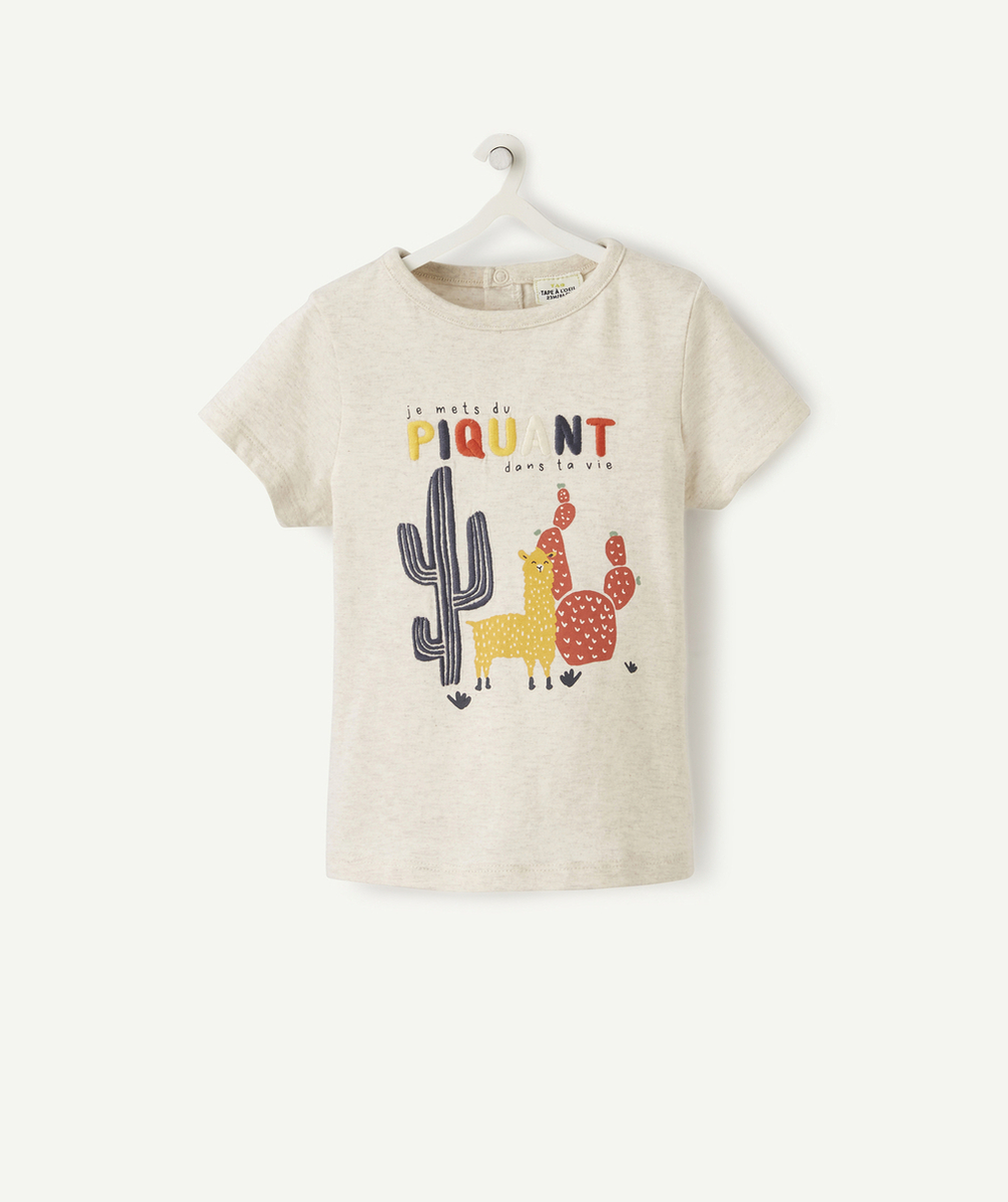 Le T-shirt Écru Avec Message Et Animation Cactus En Coton - Ts Mc