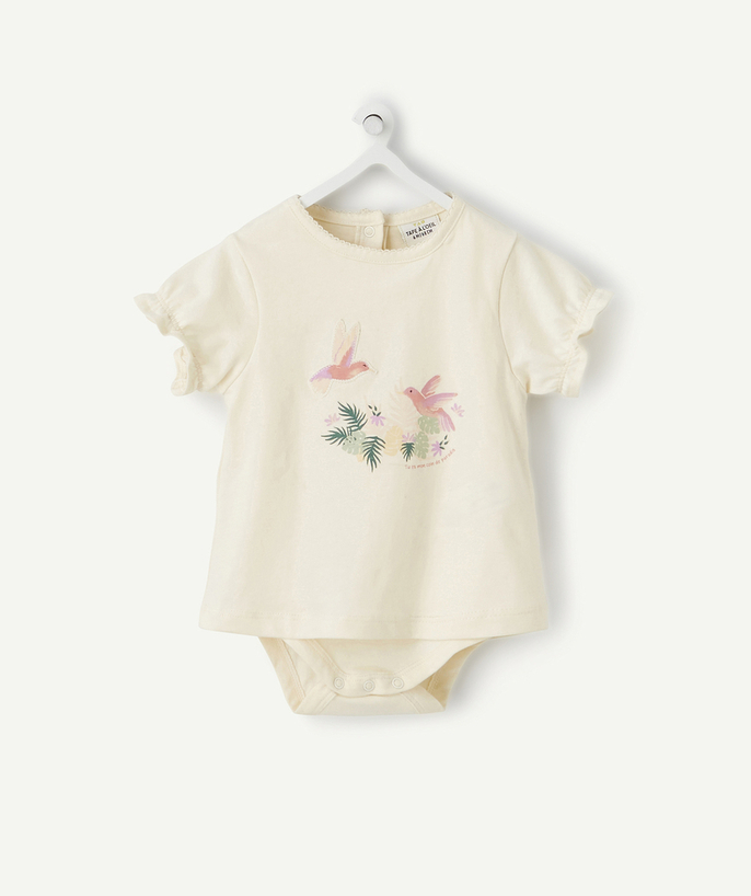 Outlet Tao Categories - TWO-IN-ONE CREAM ORGANIC COTTON T-SHIRT AND BODY WITH AN EMBROIDERED DESIGN