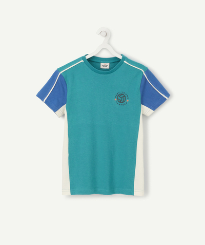 T-shirt Categories Tao - LE T-SHIRT TRICOLORE EN COTON BIOLOGIQUE AVEC BALLON BASEBALL BRODÉ