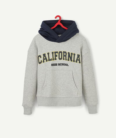 Teen boy Nouvelle Arbo   C - GREY AND NAVY BLUE SWEATSHIRT WITH A HOOD AND A MESSAGE