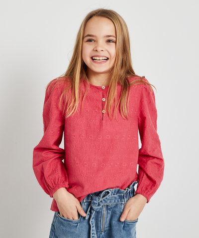 Private sales Tao Categories - GIRLS' CORAL COTTON BLOUSE WITH FANCY EMBROIDERY