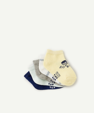 Baby boy Nouvelle Arbo   C - PACK OF FIVE PAIRS OF BABY BOYS NAVY BLUE AND YELLOW SOCKETTES