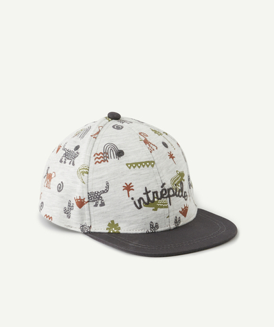 Hats - Caps Nouvelle Arbo   C - BABY BOYS' CAP IN LIGHT GREY COTTON WITH ANIMAL PRINTS