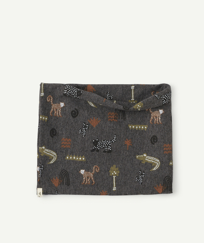Scarves Nouvelle Arbo   C - BABY BOYS' SNOOD GREY WITH ANIMAL PRINTS