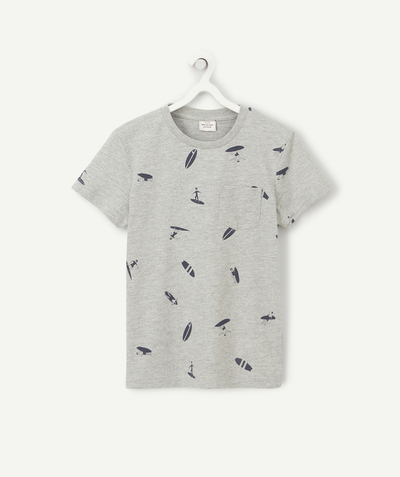 Nice price Nouvelle Arbo   C - BOYS' T-SHIRT IN GREY ORGANIC COTTON WITH A SURFER PRINT