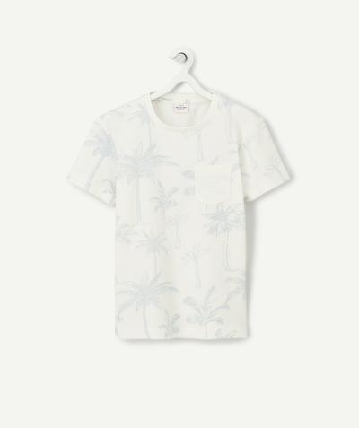 Boy Nouvelle Arbo   C - BOYS' T-SHIRT IN WHITE ORGANIC COTTON WITH A PALM TREE PRINT