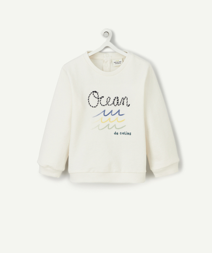 Special Occasion Collection Tao Categories - BABY BOYS' T-SHIRT IN WHITE ORGANIC COTTON WITH A MARINE THEME