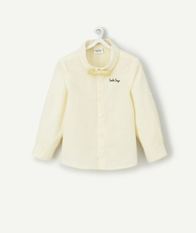 Shirt and polo Tao Categories - BABY BOYS' YELLOW AND WHITE STRIPED COTTON SHIRT