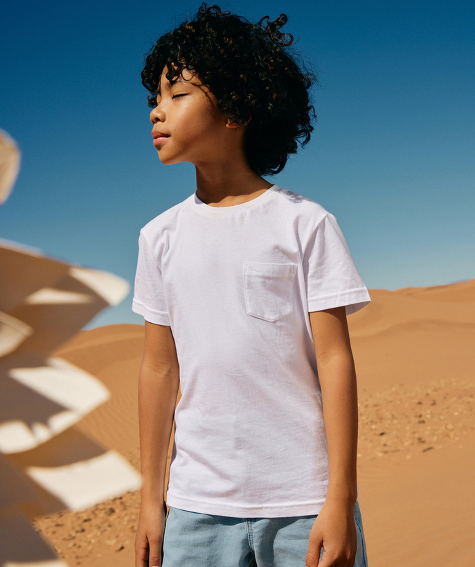 Boy Tao Categories - BOYS' WHITE COTTON T-SHIRT WITH A POCKET