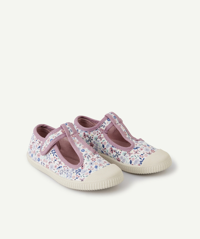 Shoes, booties Nouvelle Arbo   C - GIRLS' CANVAS OPEN SHOES WITH A PURPLE FLOWER PRINT