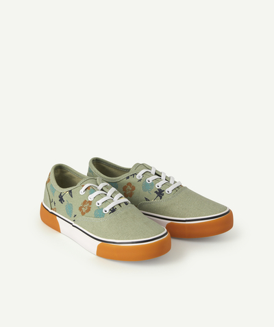Boy Nouvelle Arbo   C - BOYS' GREEN LOW-TOP TRAINERS IN COTTON WITH ELASTICATED LACES