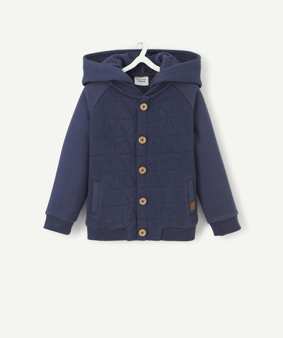 Cardigan Nouvelle Arbo   C - BABY BOYS' NAVY BLUE QUILTED JACKET WITH A REMOVABLE HOOD