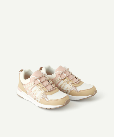 Girl Tao Categories - GIRLS' BEIGE AND PALE PINK TRAINERS WITH ELASTICATED LACES