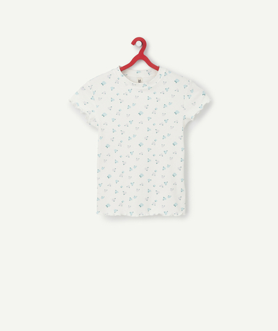T-shirt - Chemise Nouvelle Arbo   C - T-SHIRT FILLE EN COTON BIO BLANC CÔTELÉ ET IMPRIMÉ FLEURI