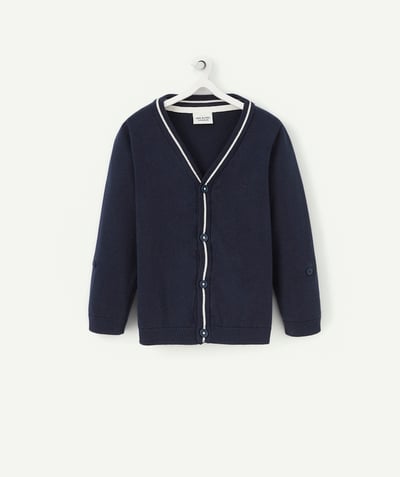 New collection Nouvelle Arbo   C - BABY BOYS' CARDIGAN IN NAVY BLUE COTTON WITH WHITE DETAILS