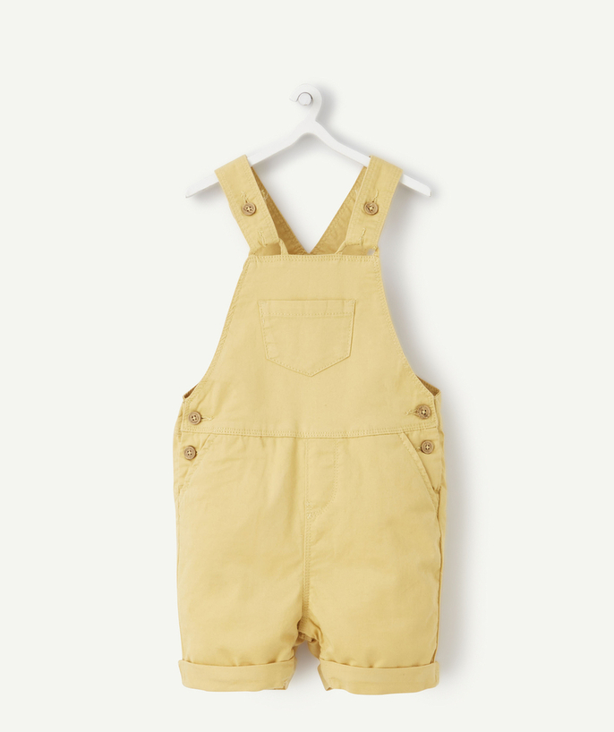 Dungarees Tao Categories - BABY BOYS' SHORT YELLOW DUNGAREES WITH POCKETS