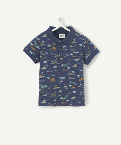 Shirt and polo Tao Categories - NAVY BLUE COTTON HOLIDAY PRINT POLO SHIRT
