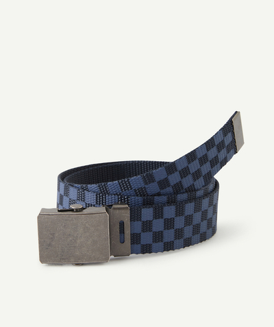 Belts - Braces - Bow ties Tao Categories - BOYS' BLUE AND BLACK CHEQUERED BELT WITH A METAL BUCKLE