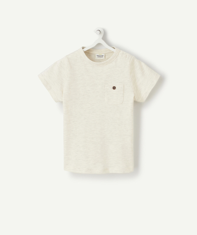 Low-priced looks Tao Categories - BABY BOYS' T-SHIRT IN CREAM MARL COTTON WITH A POCKET