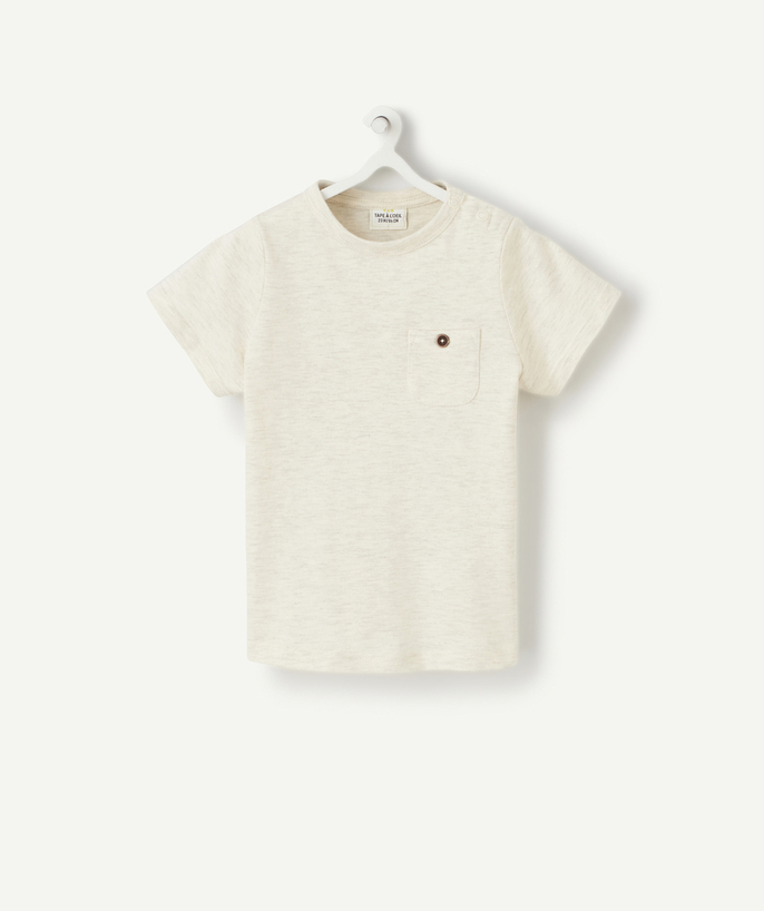 T-shirt - undershirt Tao Categories - BABY BOYS' T-SHIRT IN CREAM MARL COTTON WITH A POCKET