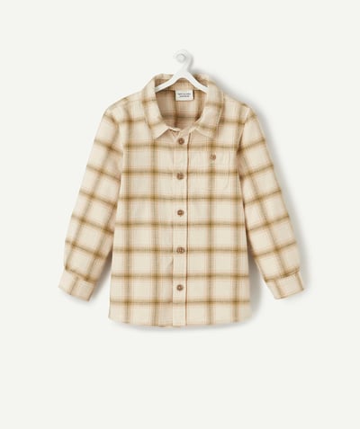 Shirt and polo Tao Categories - BABY BOYS' CREAM AND GREEN CHECKED SHIRT