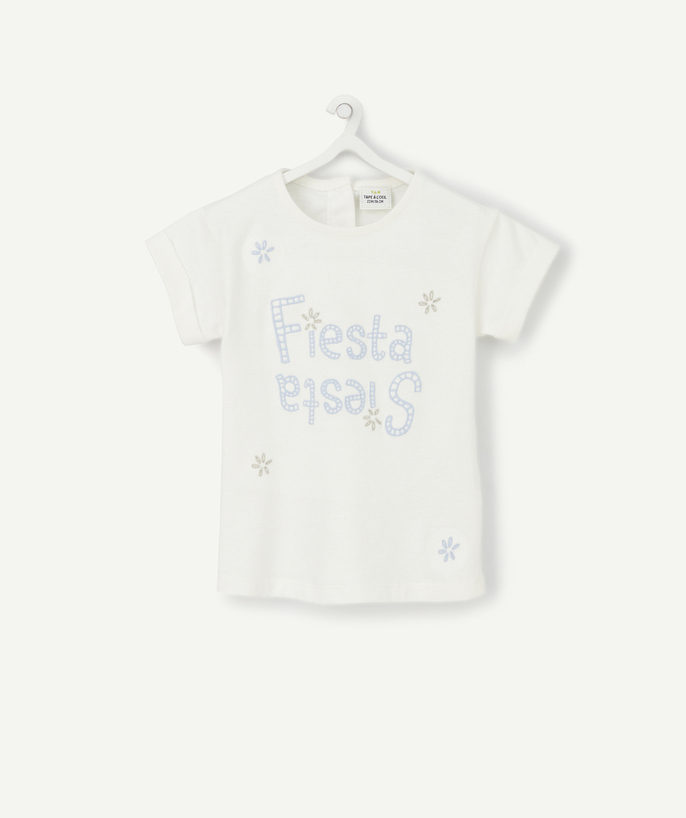 Outlet Tao Categories - BABY GIRLS' T-SHIRT IN WHITE ORGANIC COTTON WITH AN EMBROIDERED MESSAGE