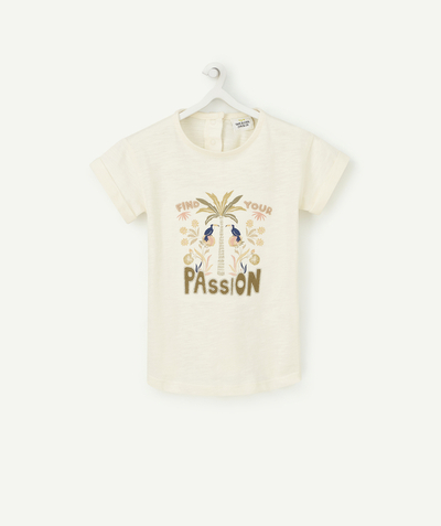 ECODESIGN Nouvelle Arbo   C - BABY GIRLS' T-SHIRT IN CREAM ORGANIC COTTON WITH A MESSAGE