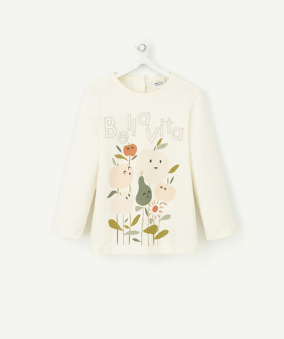 New In Nouvelle Arbo   C - BABY GIRLS' WHITE T-SHIRT IN ORGANIC COTTON WITH FRUIT AND A MESSAGE