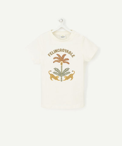Baby boy Nouvelle Arbo   C - BABY BOYS' T-SHIRT IN ORGANIC COTTON WITH A MESSAGE AND LEOPARDS