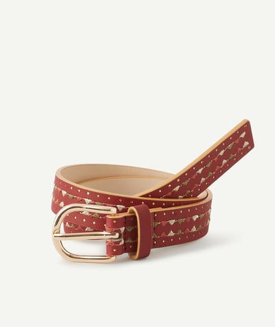 Belt Tao Categories - GIRLS' PLUM BELT IN RECYCLED FIBRES WITH EMBROIDERED DETAILS