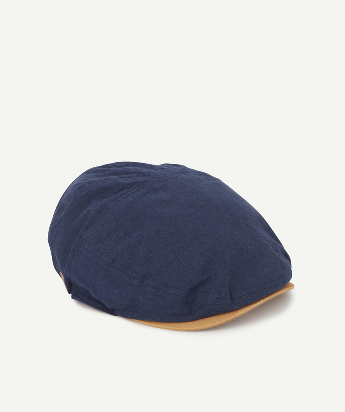 Hats - Caps Tao Categories - BOYS' BUTCHER BOY CAP IN NAVY BLUE AND CAMEL COTTON