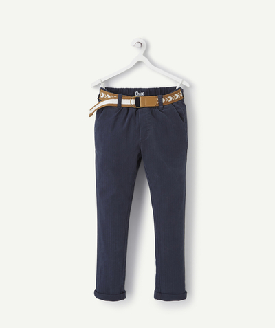 Trousers - Jogging pants Nouvelle Arbo   C - BOYS' NAVY BLUE CHINO TROUSERS WITH A CAMEL BELT
