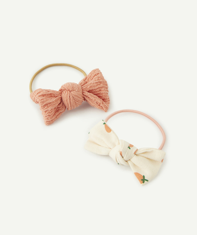 Baby girl Nouvelle Arbo   C - SET OF TWO PINK AND BEIGE HAIR ELASTICS WITH BOWS FOR BABY GIRLS