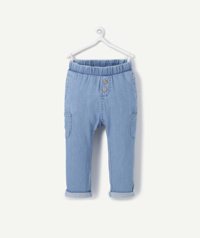 New collection Nouvelle Arbo   C - BABY BOYS' BLUE DENIM TROUSERS IN LOW IMPACT COTTON DENIM