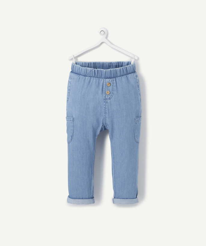 Jeans Tao Categories - BABY BOYS' BLUE DENIM TROUSERS IN LOW IMPACT COTTON DENIM