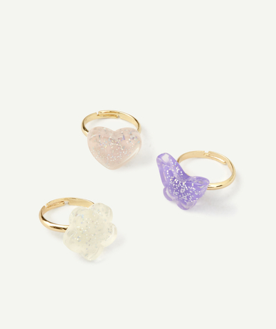 Accessories Nouvelle Arbo   C - SET OF THREE ADJUSTABLE RINGS FOR GIRLS WITH A BUTTERFLY, A FLOWER AND A SPARKLING HEART