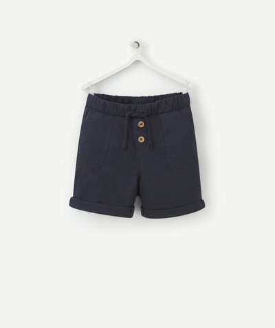 New collection Nouvelle Arbo   C - BABY BOYS' STRAIGHT BERMUDA SHORTS IN NAVY BLUE COTTON