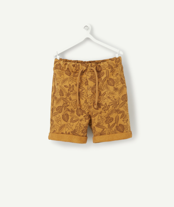 Shorts - Bermuda shorts Tao Categories - BABY BOYS' OCHRE BERMUDA SHORTS IN RECYCLED FIBERS WITH A TROPICAL PRINT