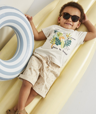 Shorts - Bermuda shorts Nouvelle Arbo   C - BABY BOYS' BERMUDA SHORTS IN BEIGE RECYCLED FIBERS WITH A TROPICAL PRINT