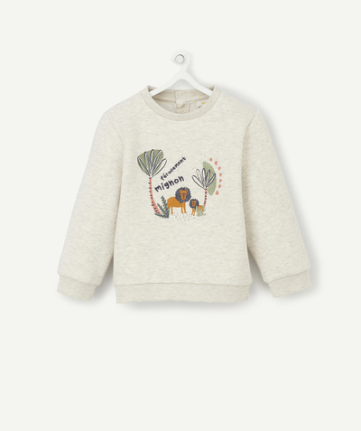 Baby boy Tao Categories - BABY BOYS' SWEATSHIRT IN GREY RECYCLED FIBRES WITH PRINTED LIONS