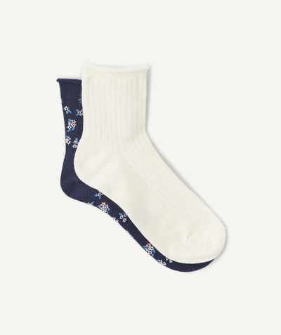 Outlet Tao Categories - LONG WHITE AND BLUE FLOWER-PATTERNED SOCKS