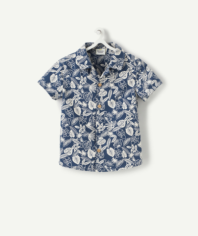 Shirt and polo Tao Categories - BABY BOYS' BLUE SHORT SLEEVE SHIRT WITH A FLORAL PRINT