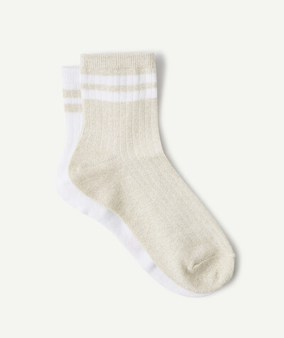 Sportswear Tao Categories - PACK OF TWO PAIRS OF LONG WHITE AND GOLD COLOR SOCKS