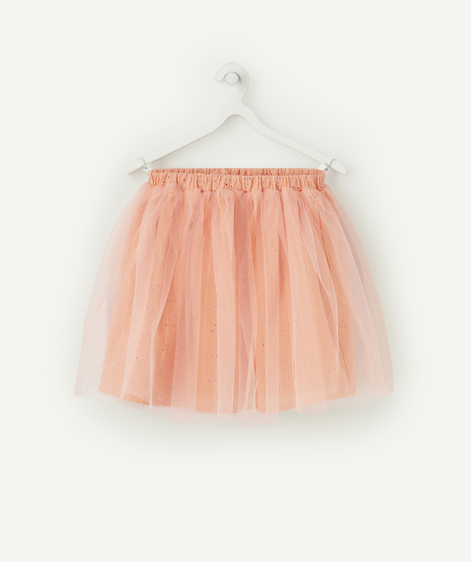 Shorts - Skirt Tao Categories - GIRLS' PINK SKIRT WITH EMBROIDERY AND TULLE